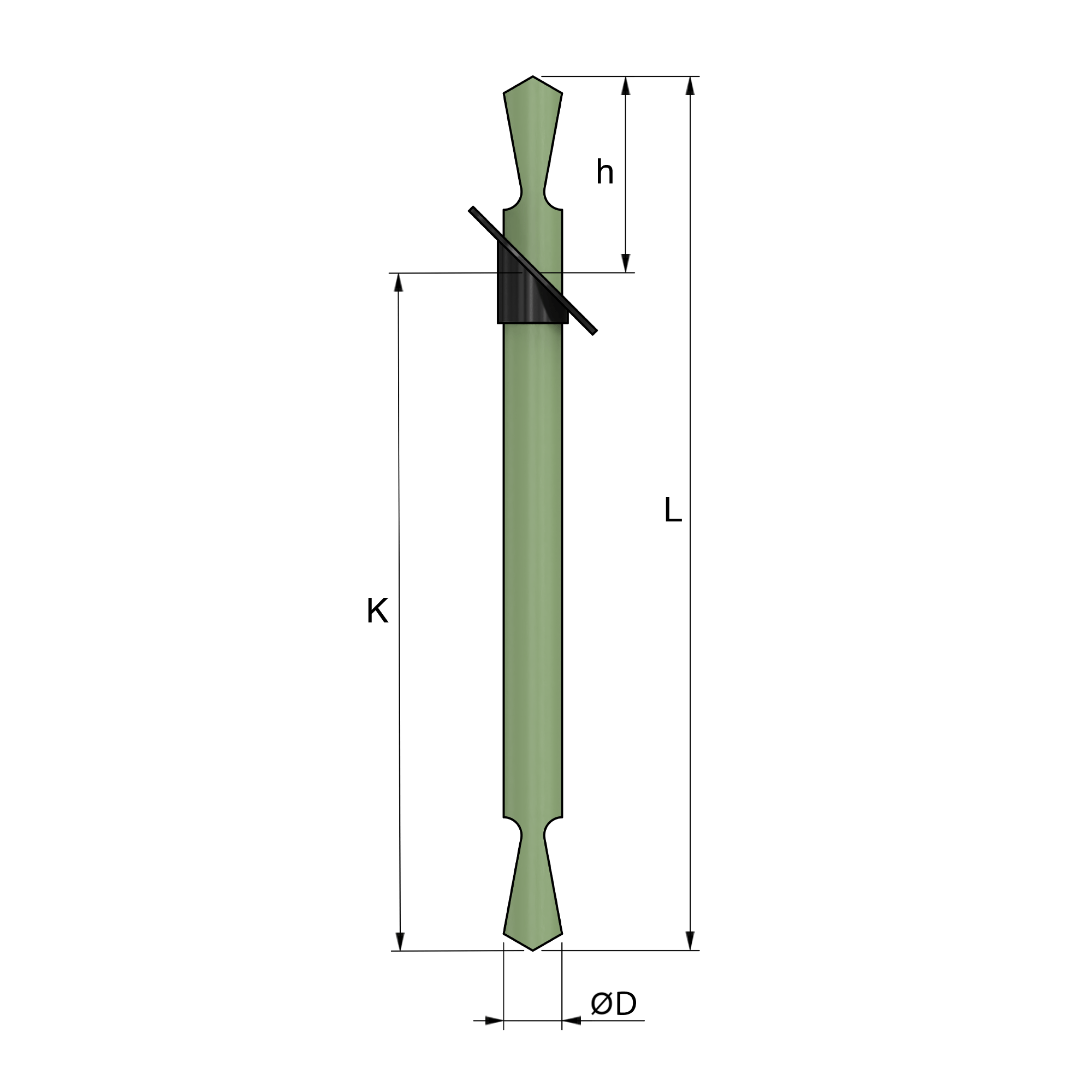 a green pen is sitting on a black surface .