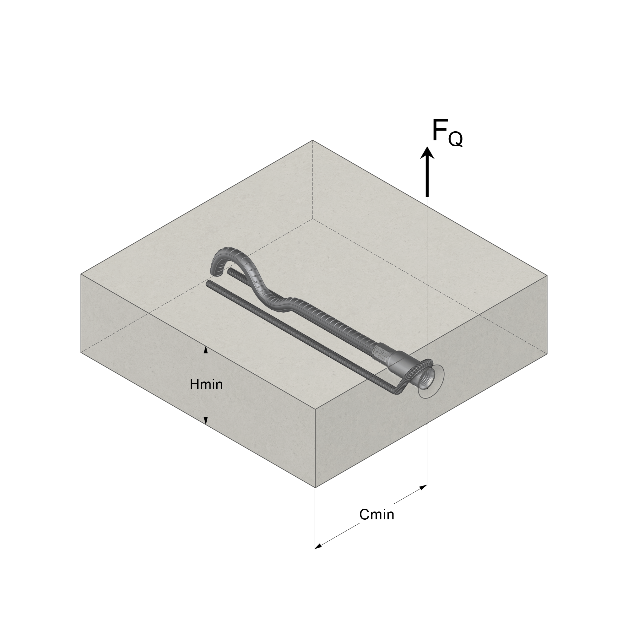 an isometric drawing of a screw with a measurement of hmin