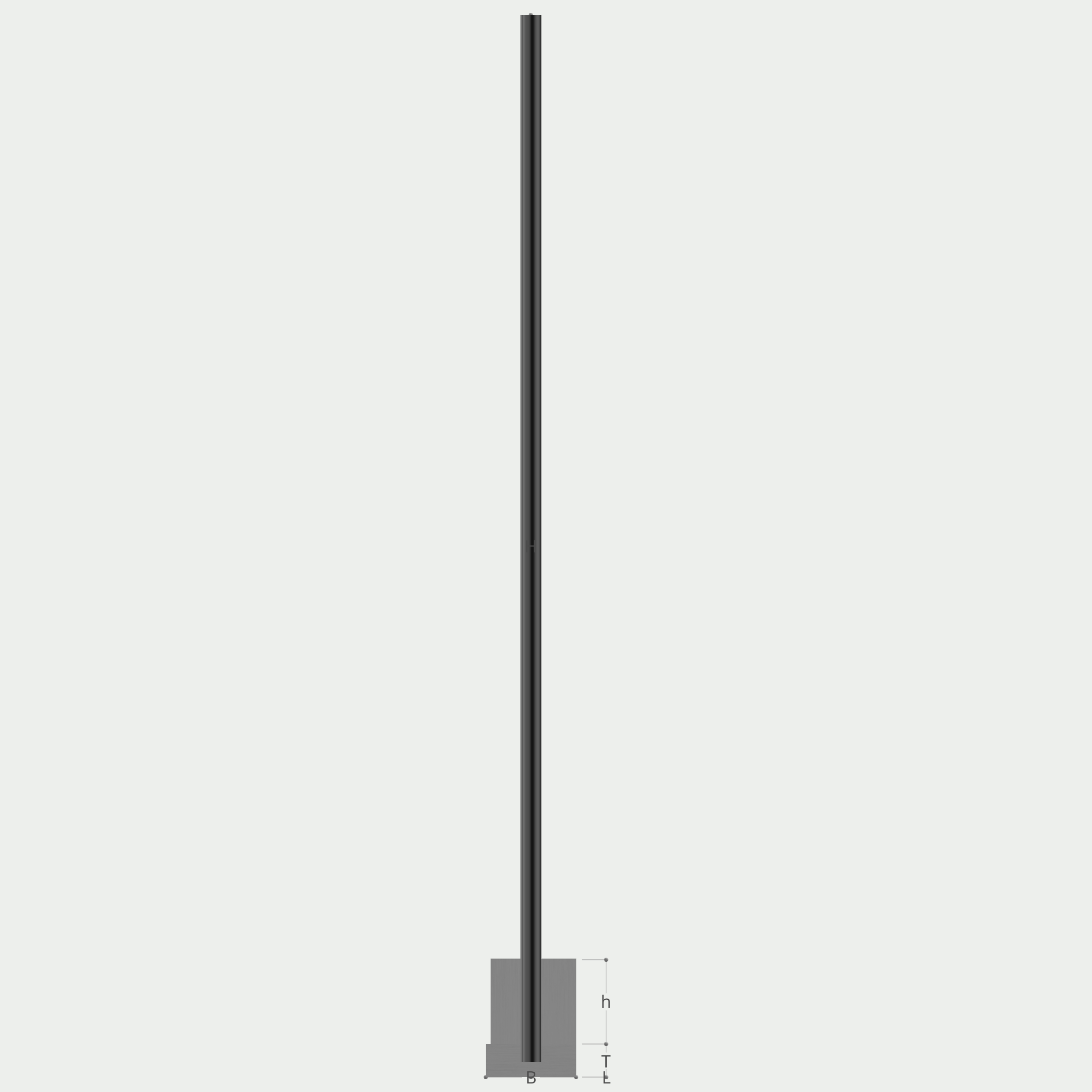 a 3d model of a pole with measurements on a white background .