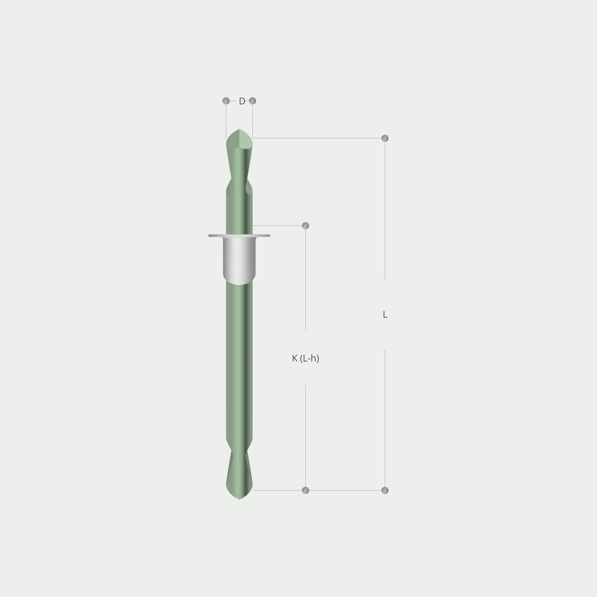 a drawing of a green object with measurements including k and l