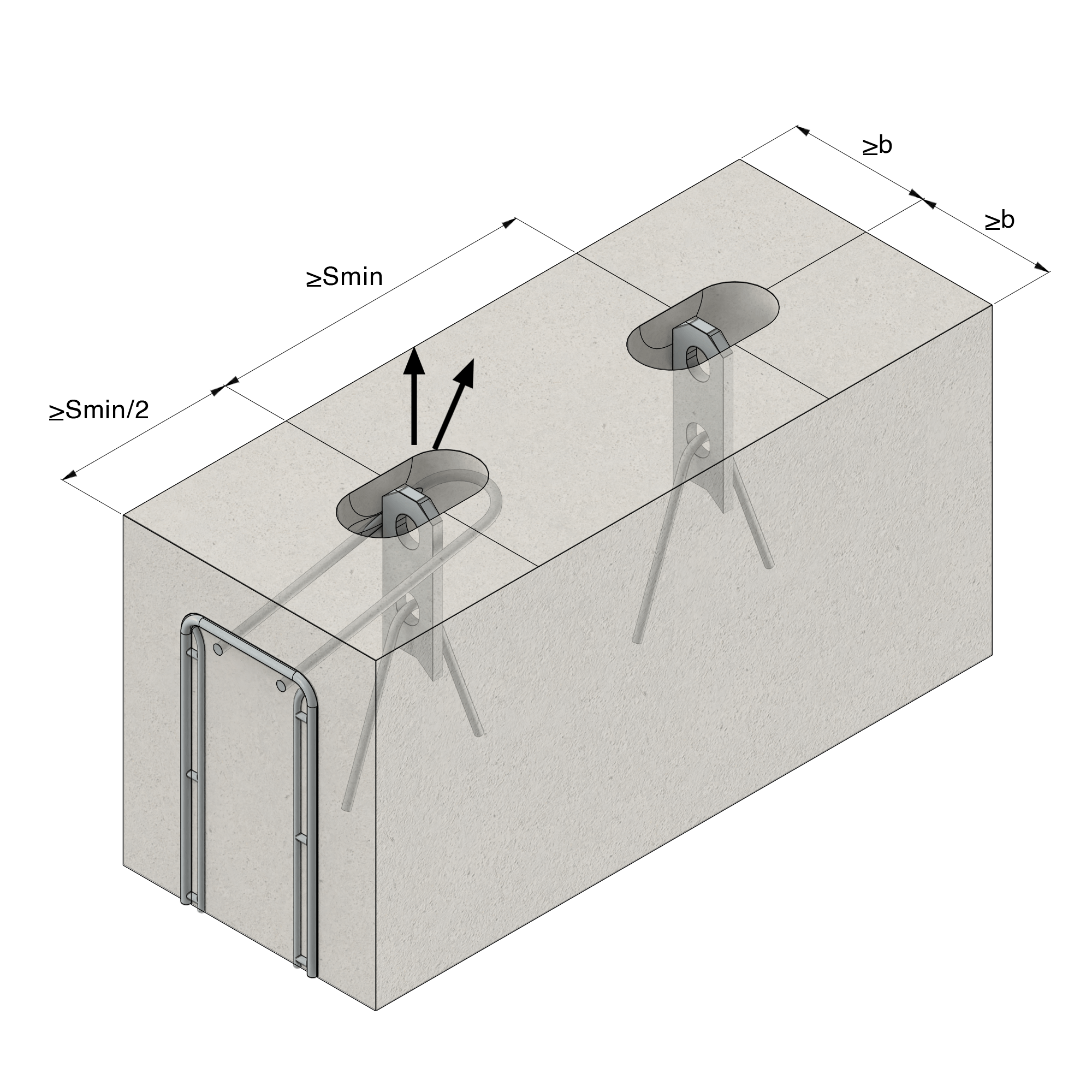 a drawing of a concrete block with arrows pointing up and down