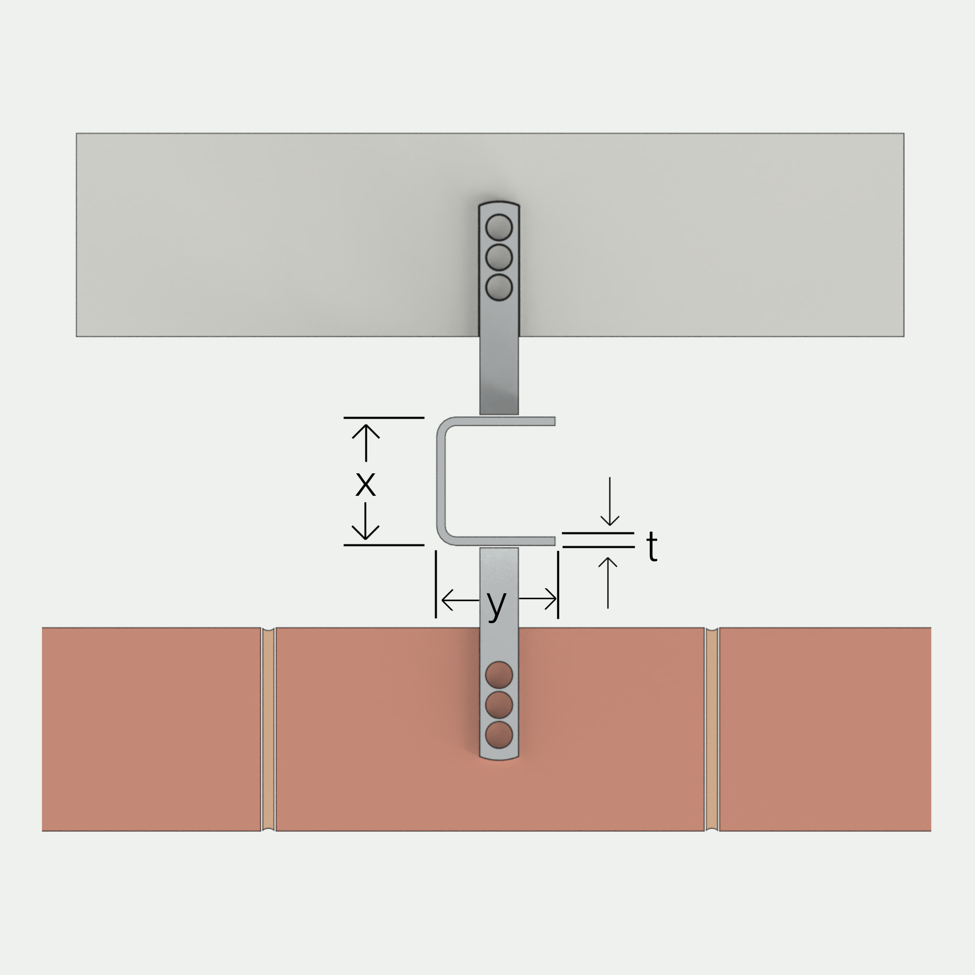 a drawing of a brick wall with a metal bracket attached to it