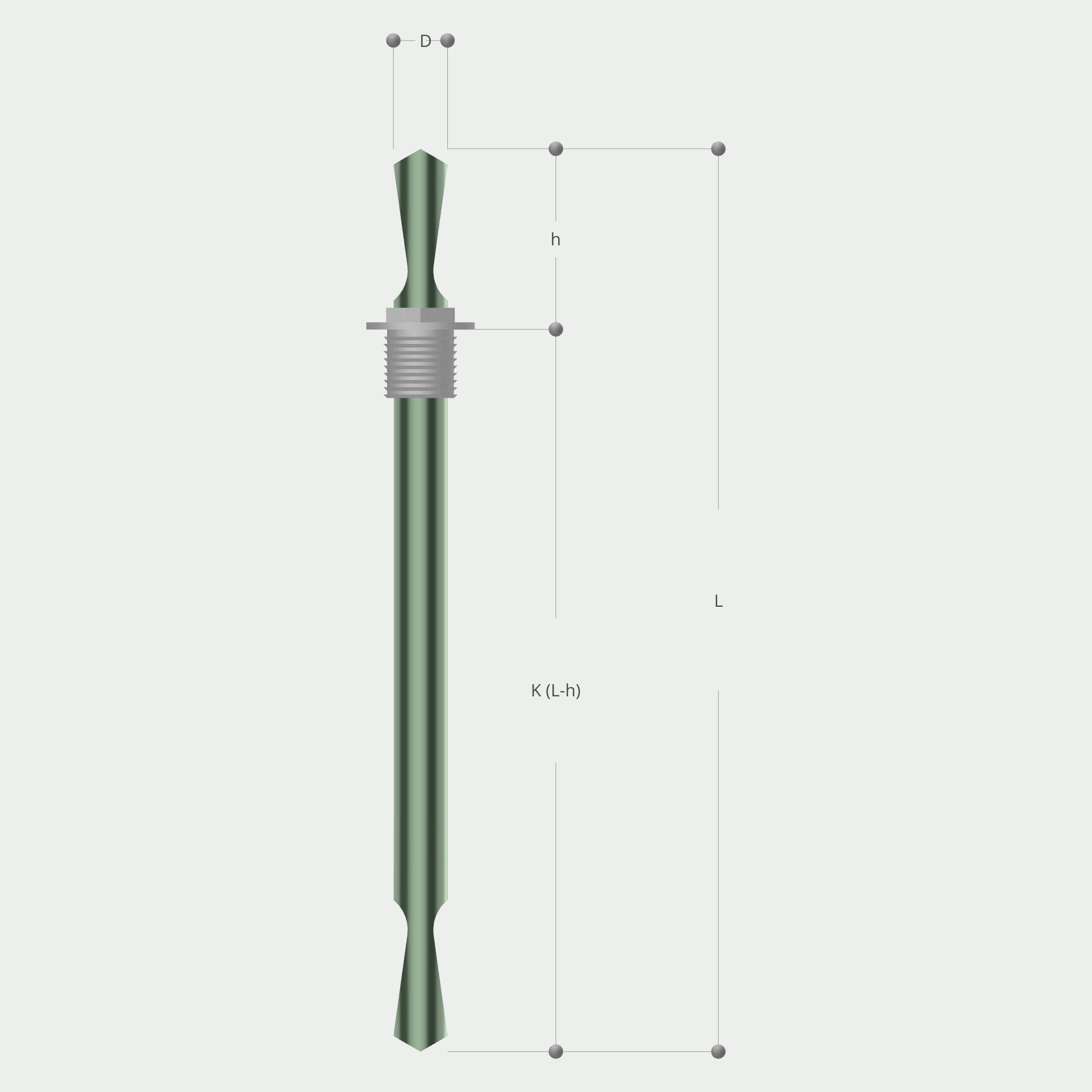 a drawing of a metal pole with measurements on a white background .