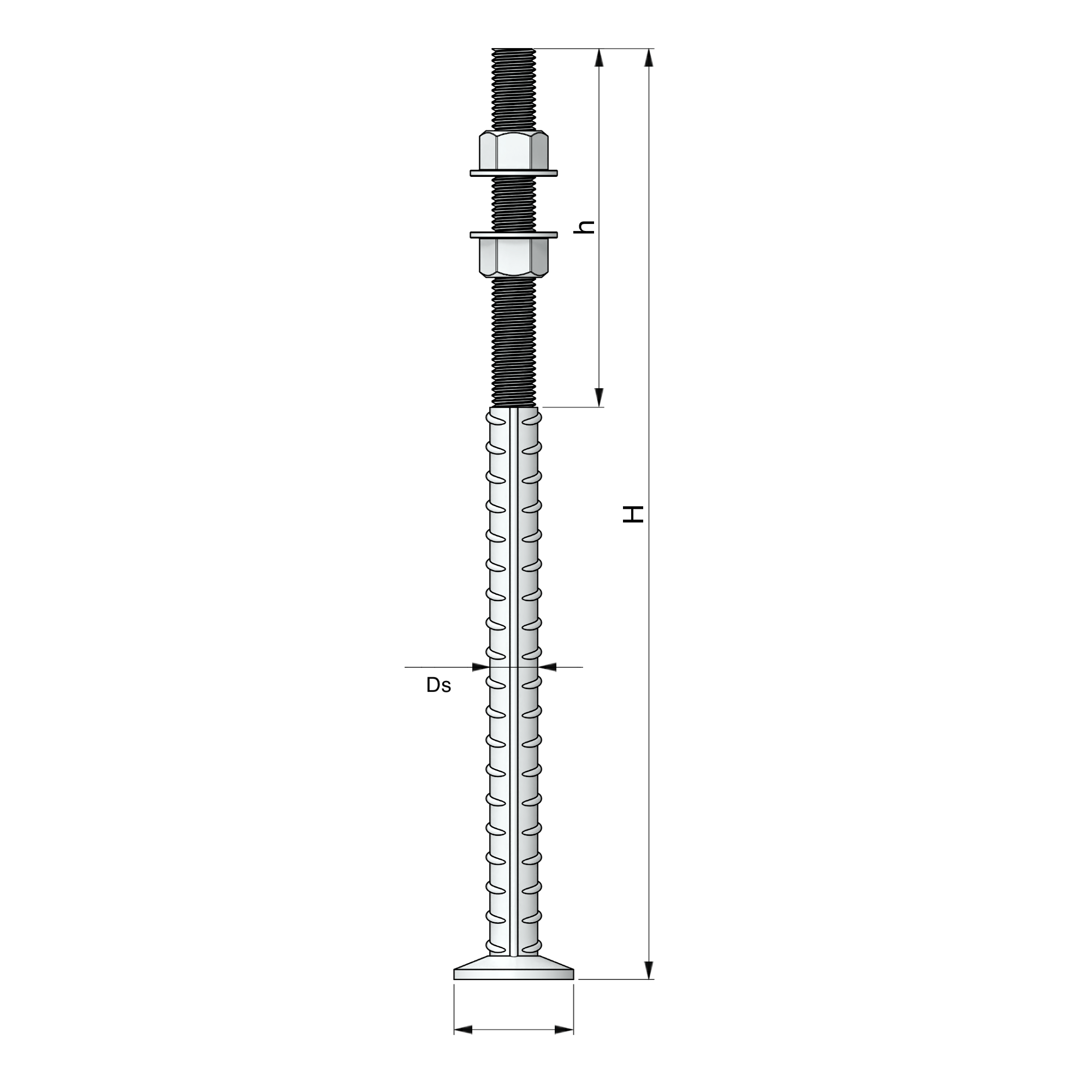 a drawing of a metal pole with nuts and bolts on a black background .