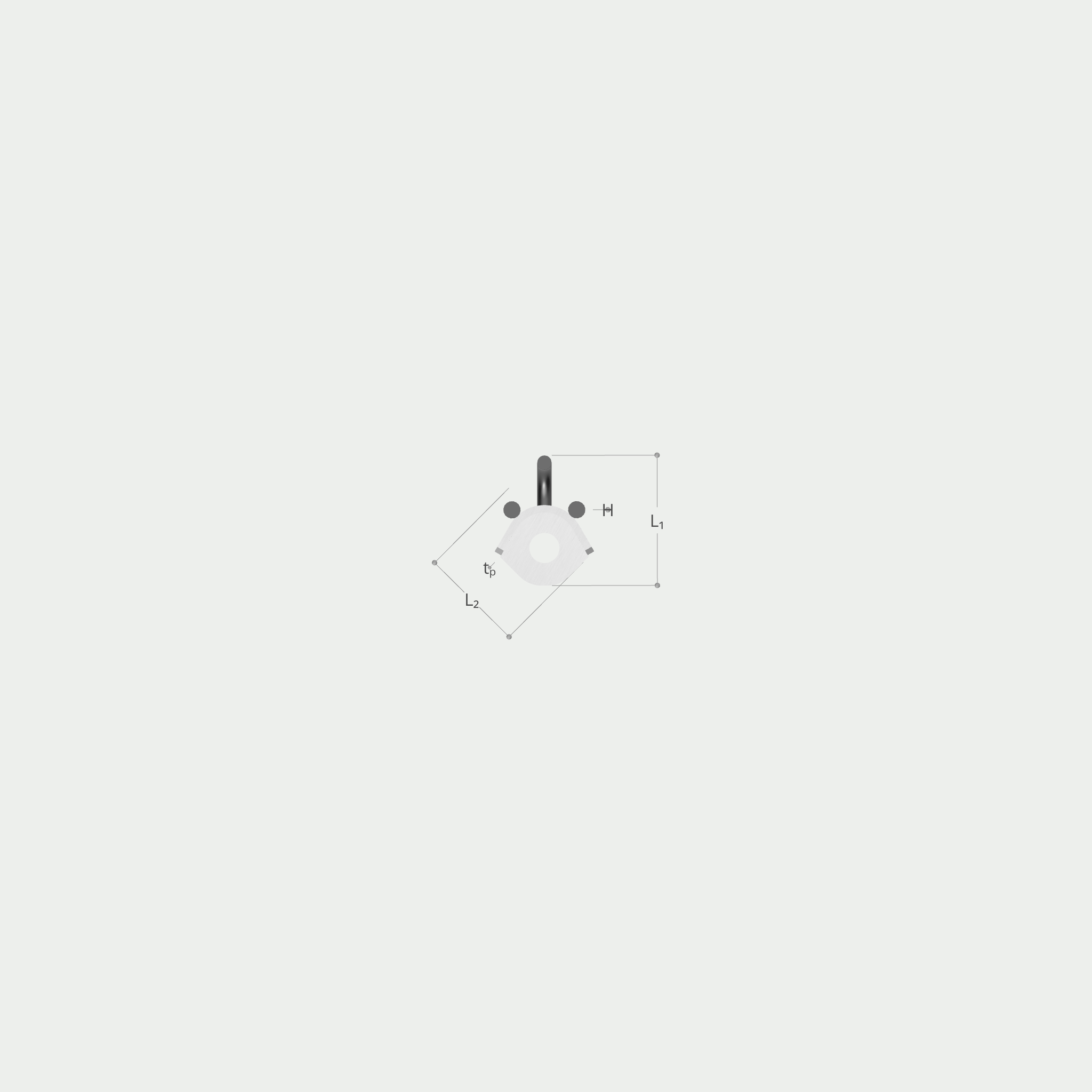 a drawing of a hook with measurements on a white background