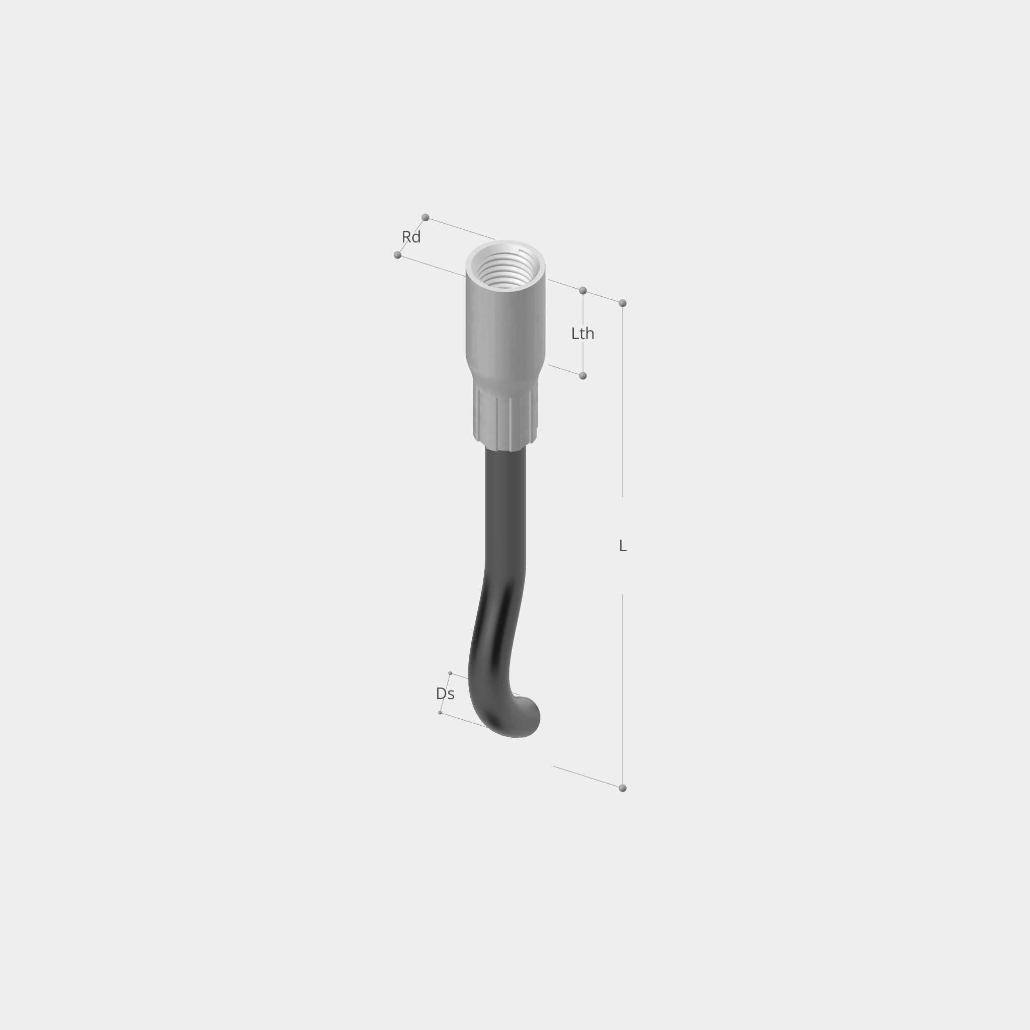 a drawing of a hook with measurements including rd lth and ds