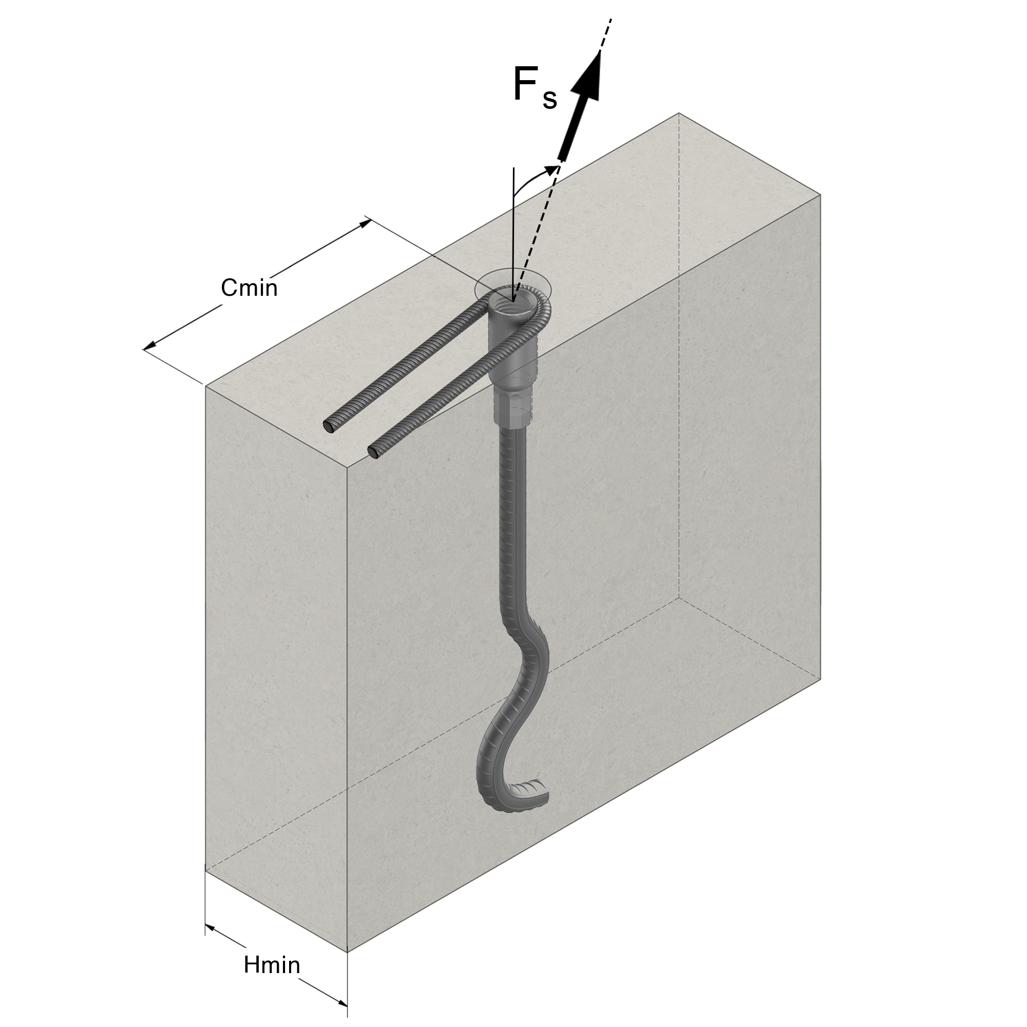 a drawing of a hook in a concrete wall with the word omin below it