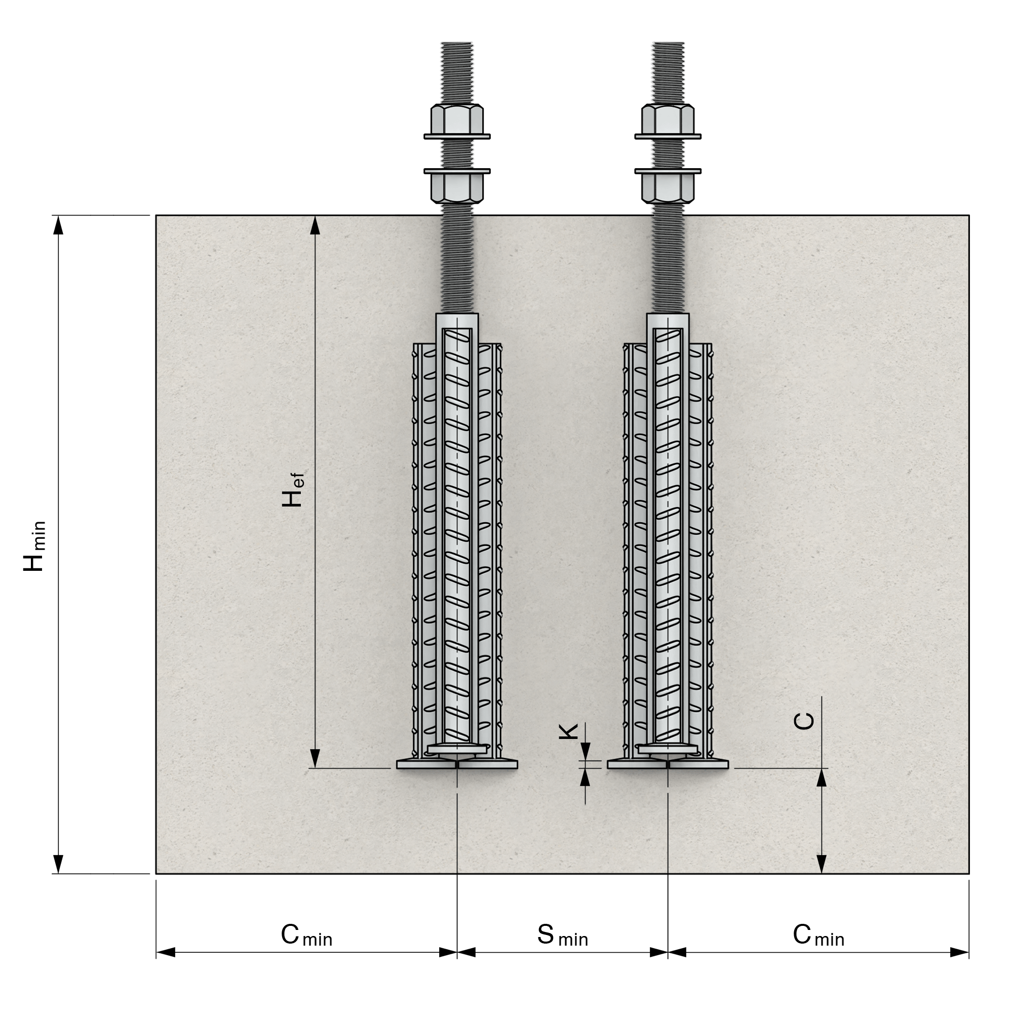 a drawing of two metal poles with measurements including h and c