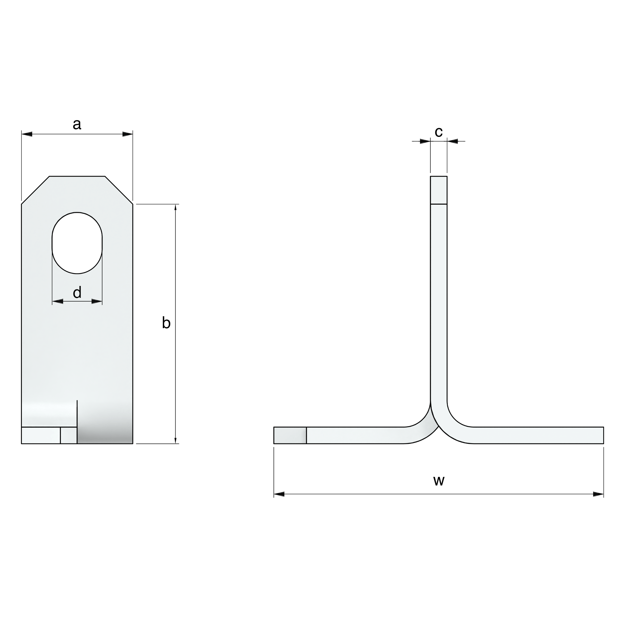 a black and white drawing of a piece of metal with a hole in the middle .