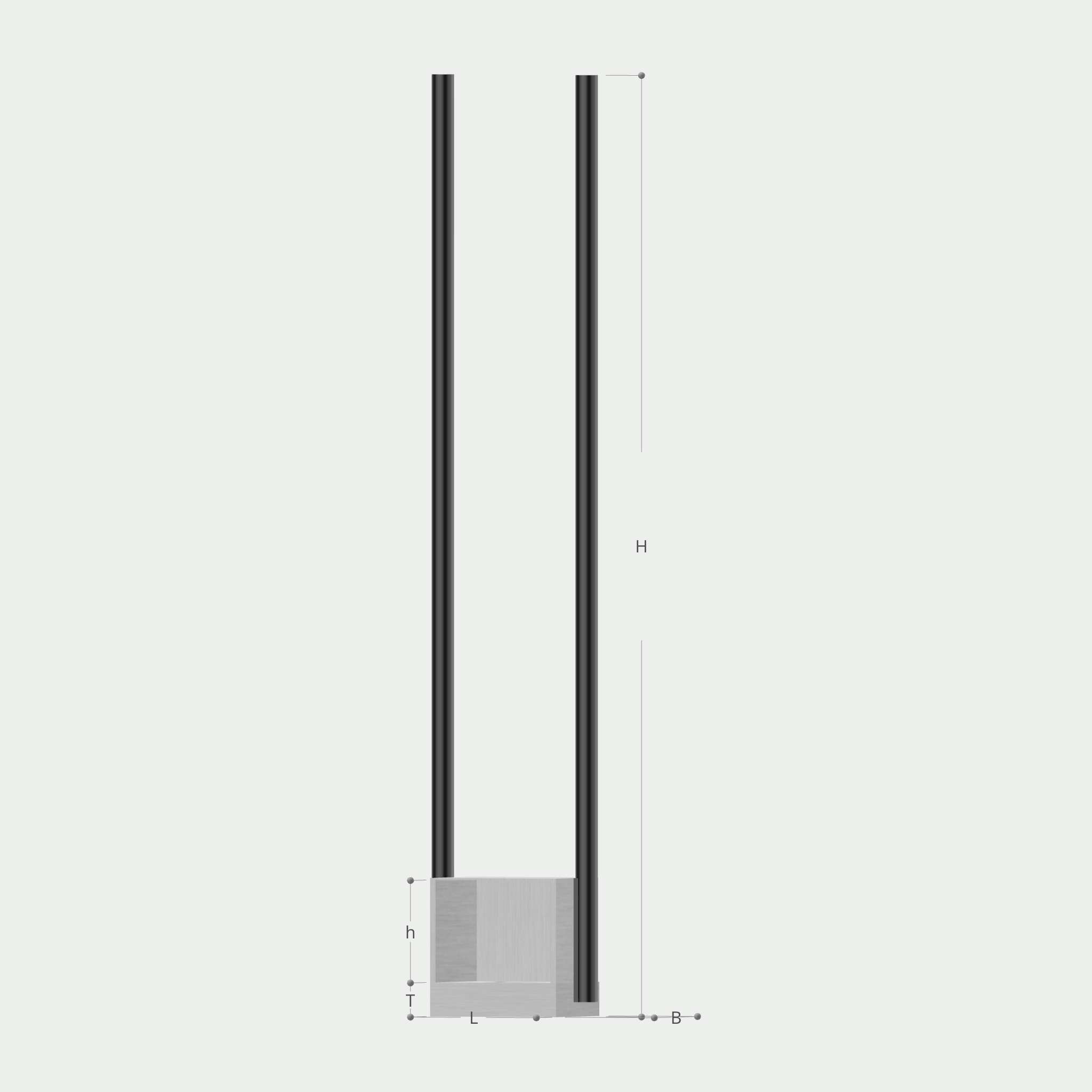 a drawing of a pole with measurements on a white background .