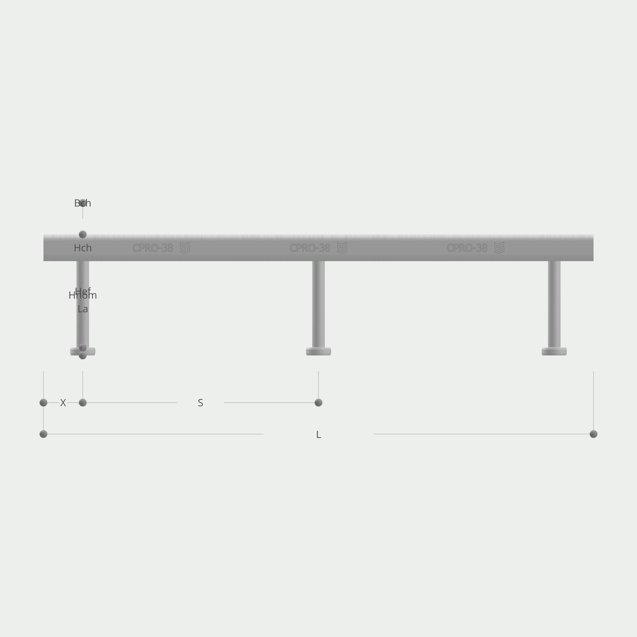 a drawing of a railing with measurements on a white background .