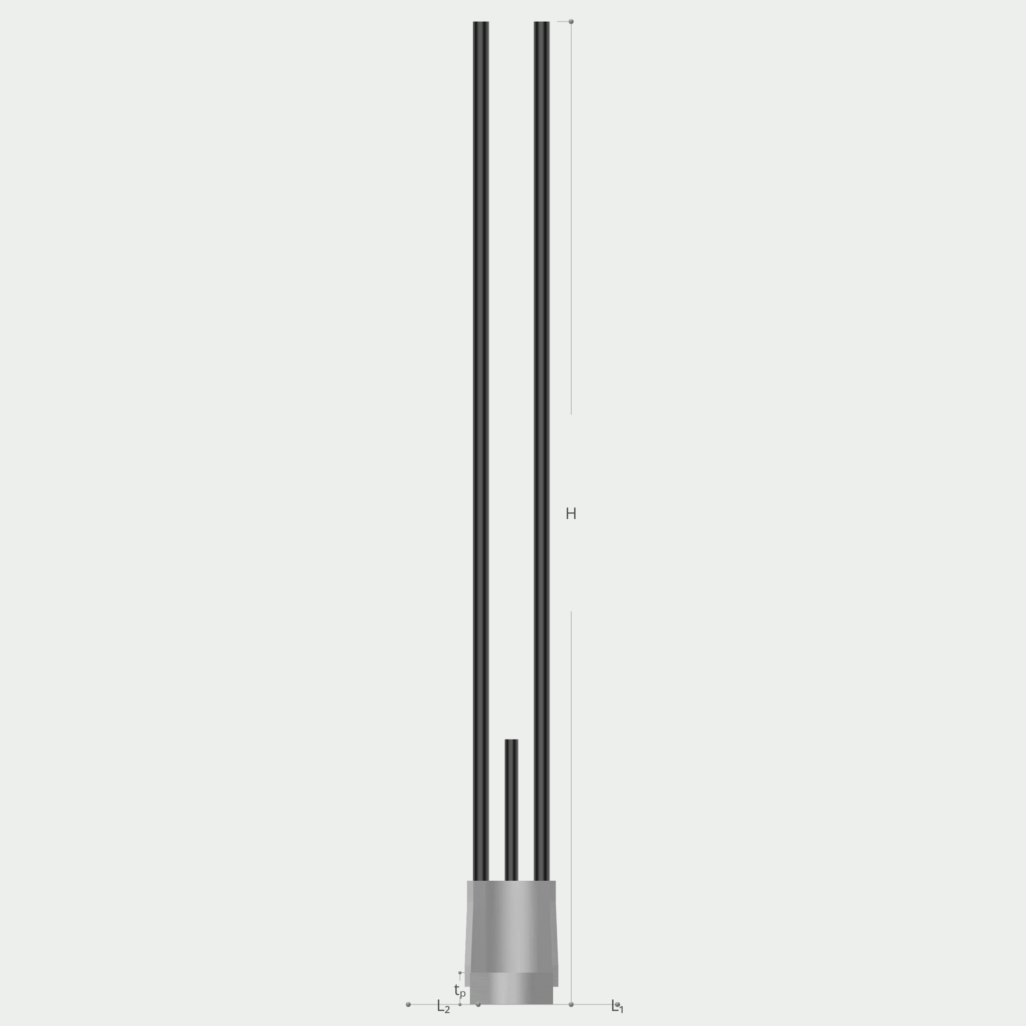 a drawing of a pole with measurements on a white background .