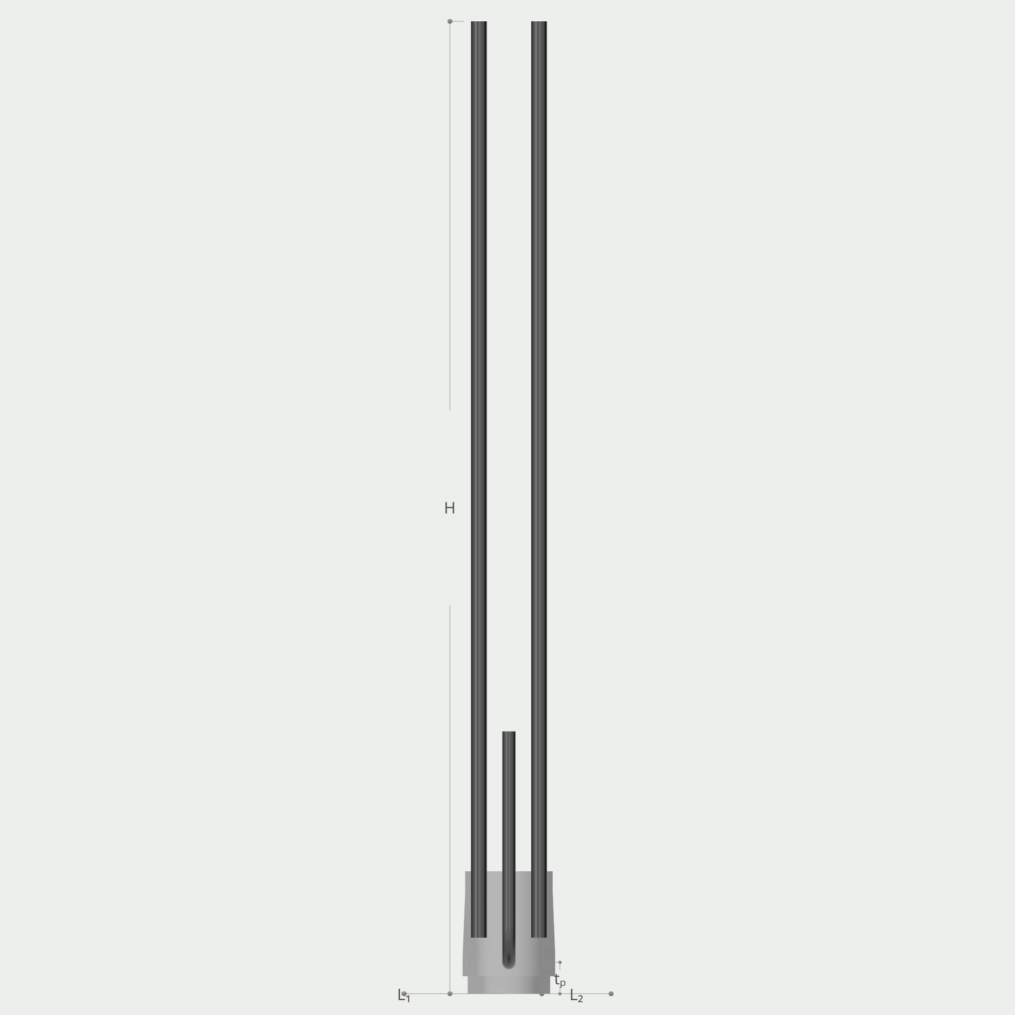 a drawing of a pole with measurements on a white background .