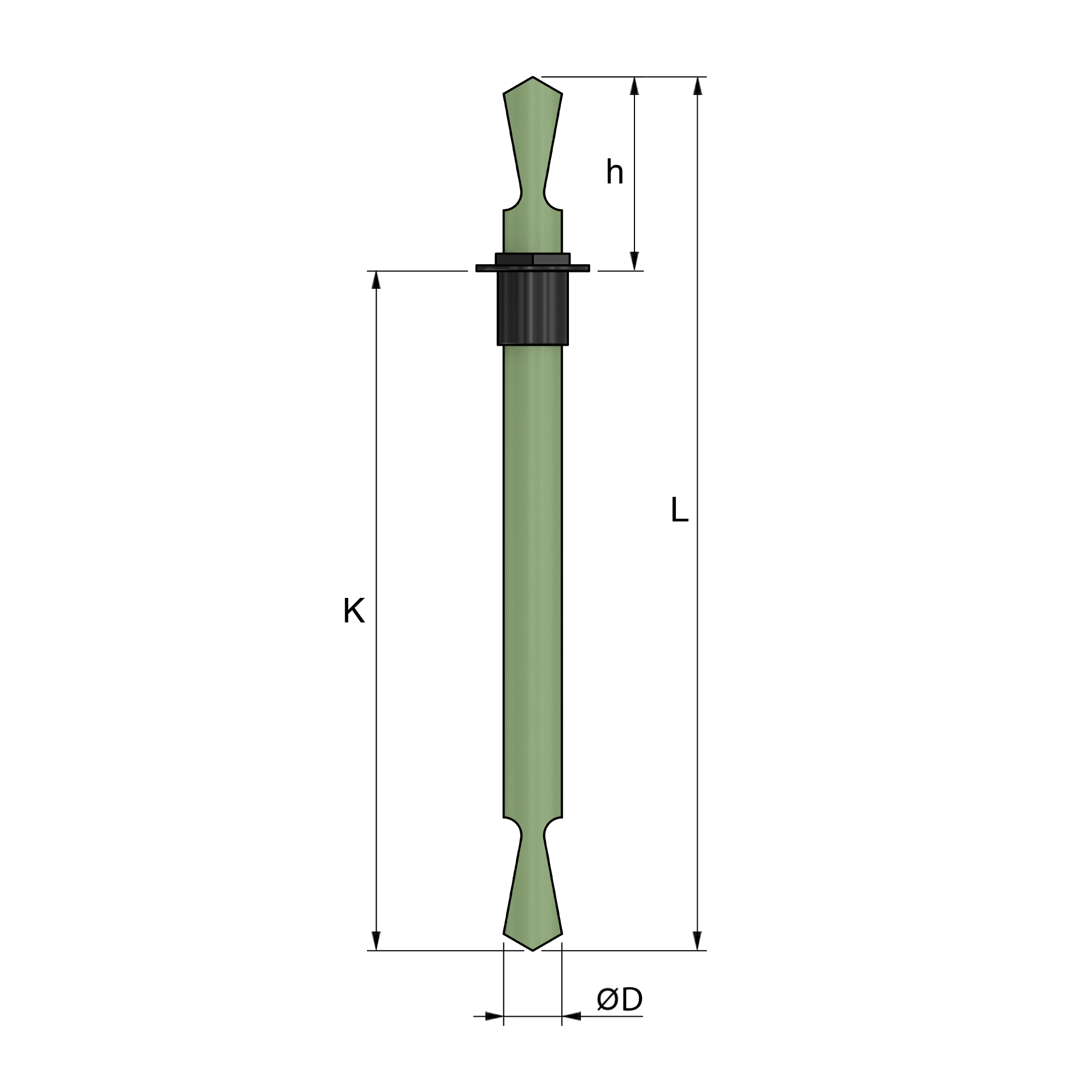 a green stick with a black cap on a black background