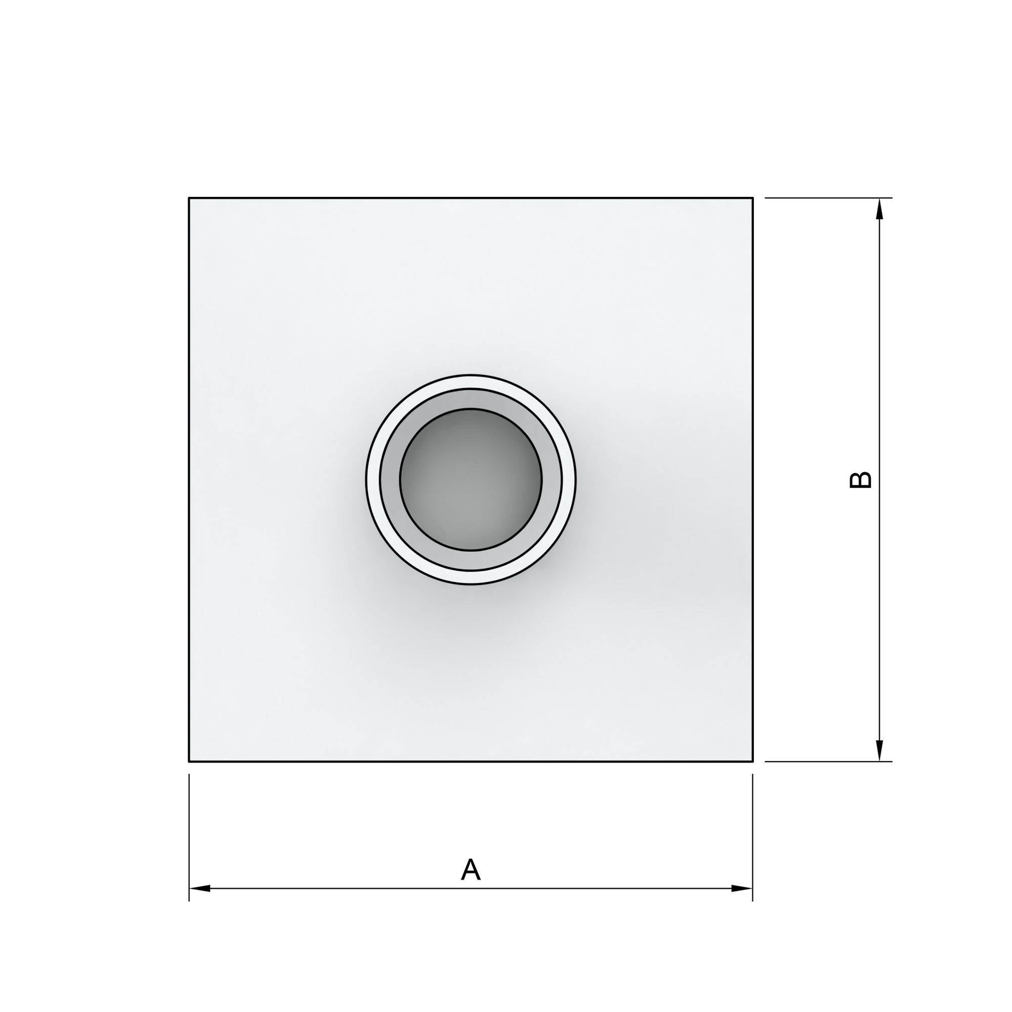 a white square with a circle in the middle on a black background .