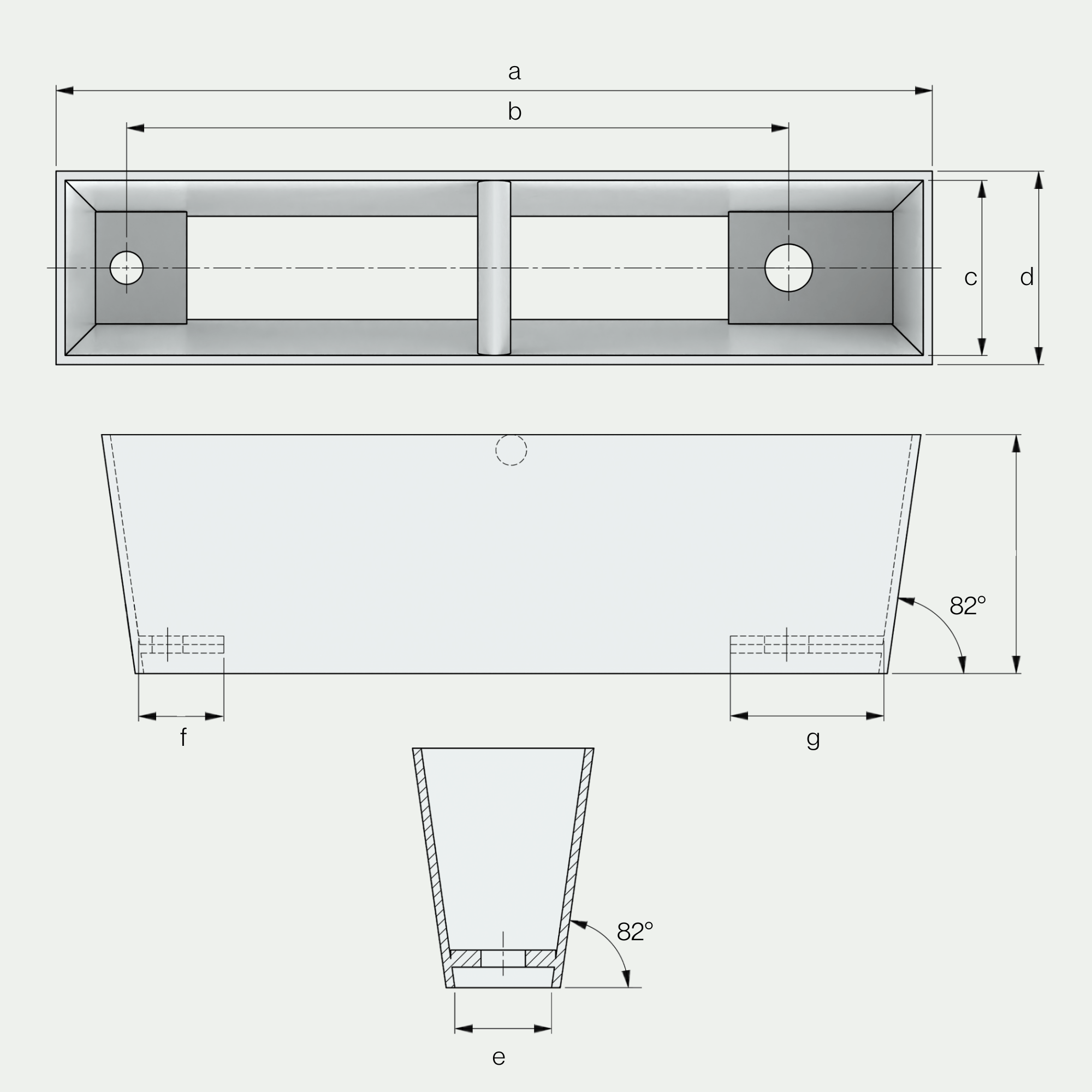 a drawing of a container with the letters a b c d and e visible