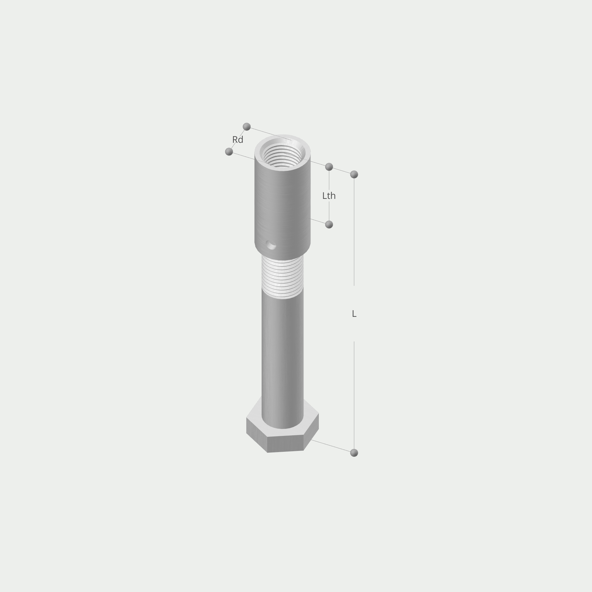 a drawing of a bolt with measurements including rd lth and l