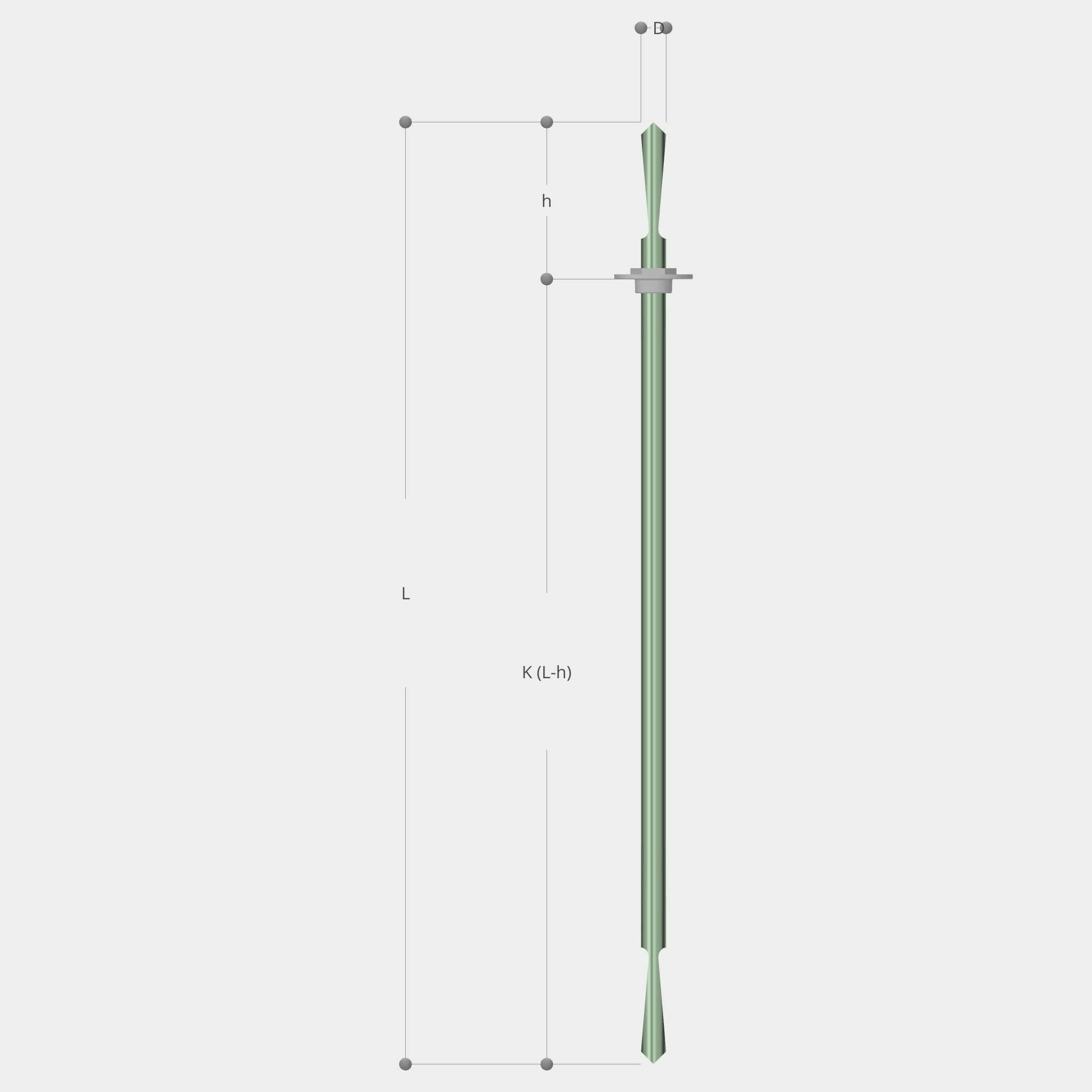 a drawing of a pole with measurements such as l and h