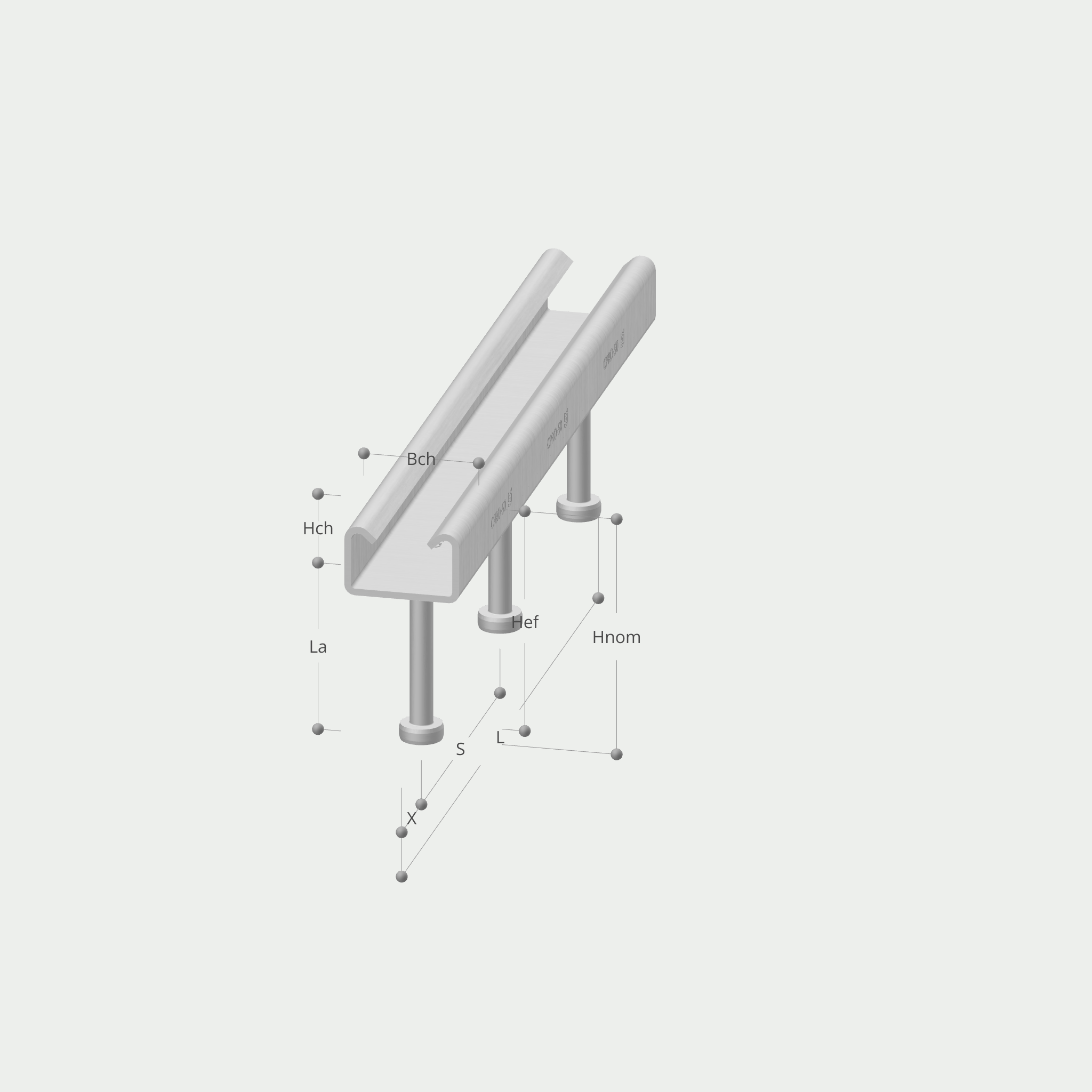 a drawing of a metal beam with the letters hch and l on it