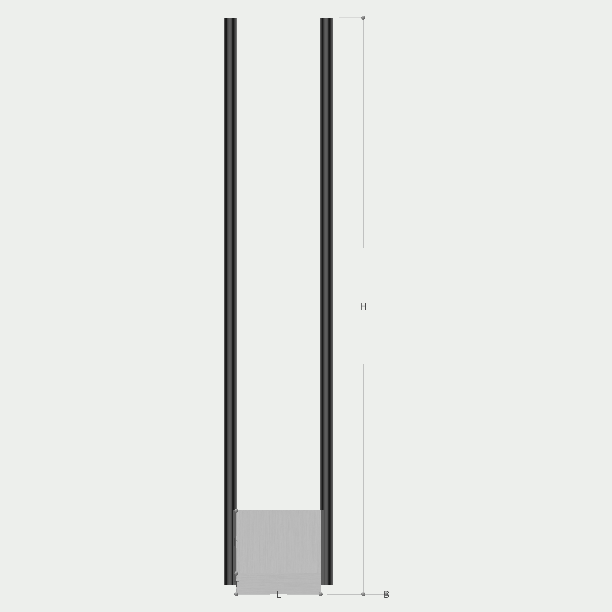 a drawing of a pole with measurements on a white background .