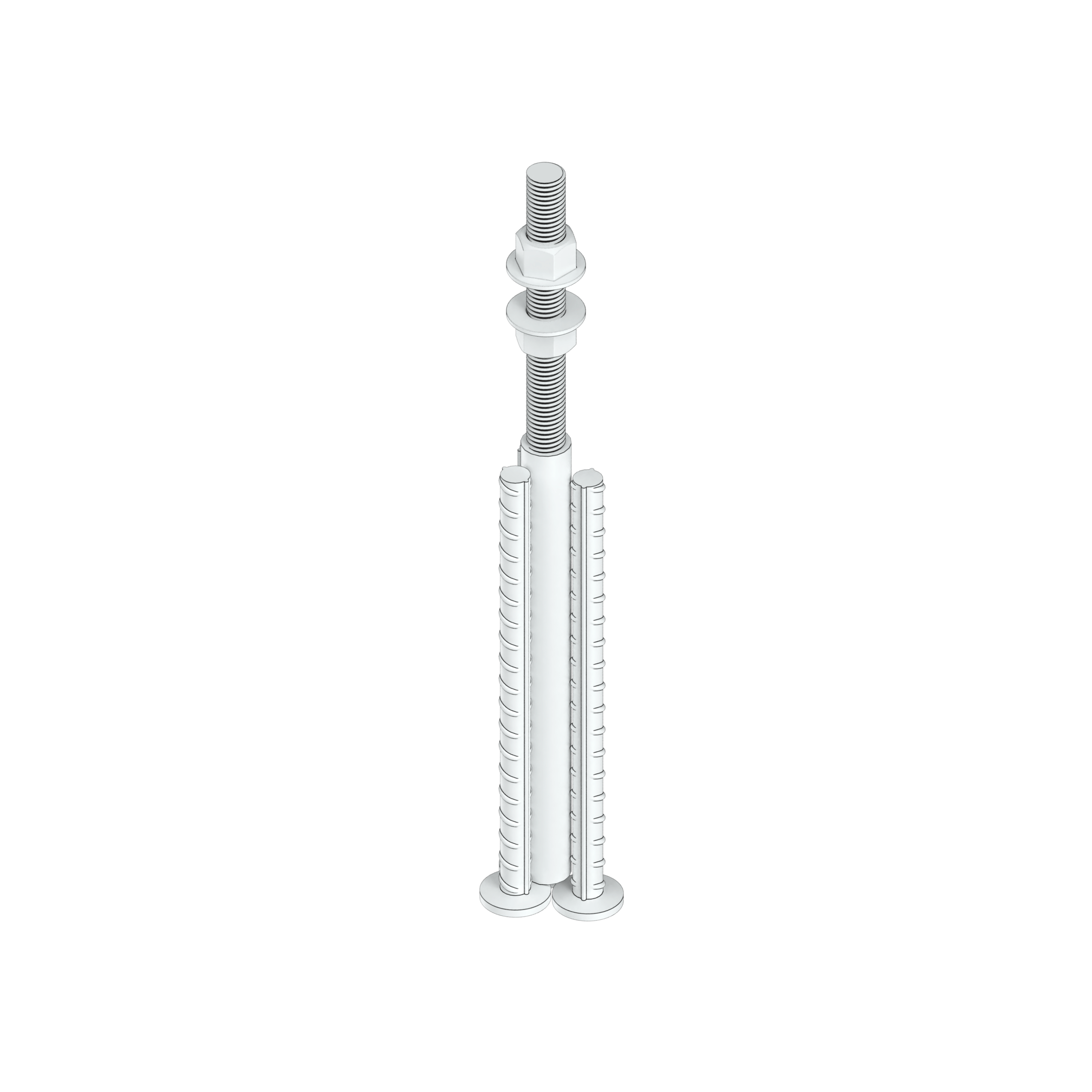a set of three screws with nuts on a black background .