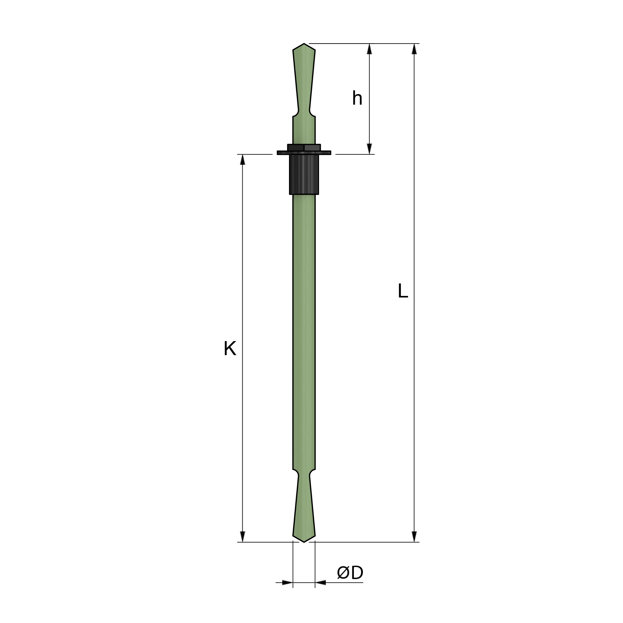 a green light saber is glowing in the dark on a black background .