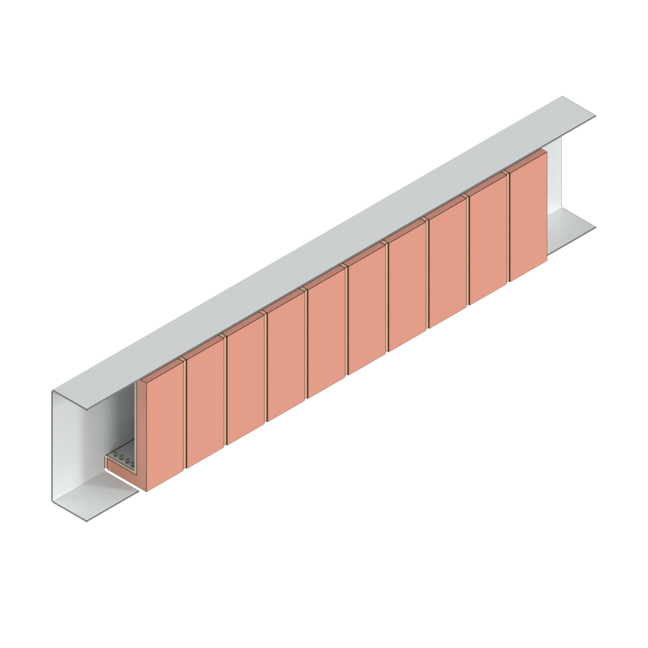 an isometric drawing of a wall with pink sliding doors