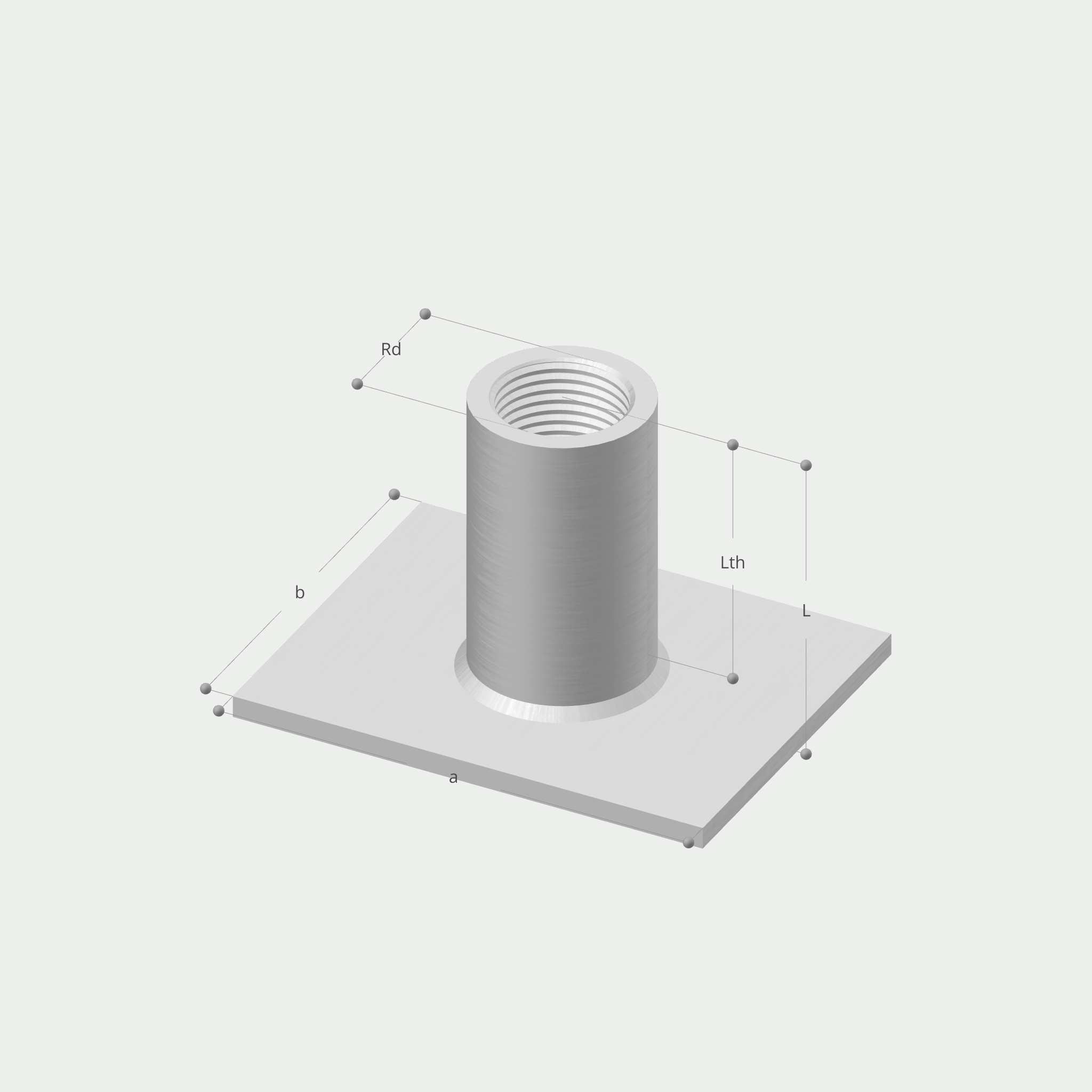 a drawing of a metal cylinder with measurements including rd and lth