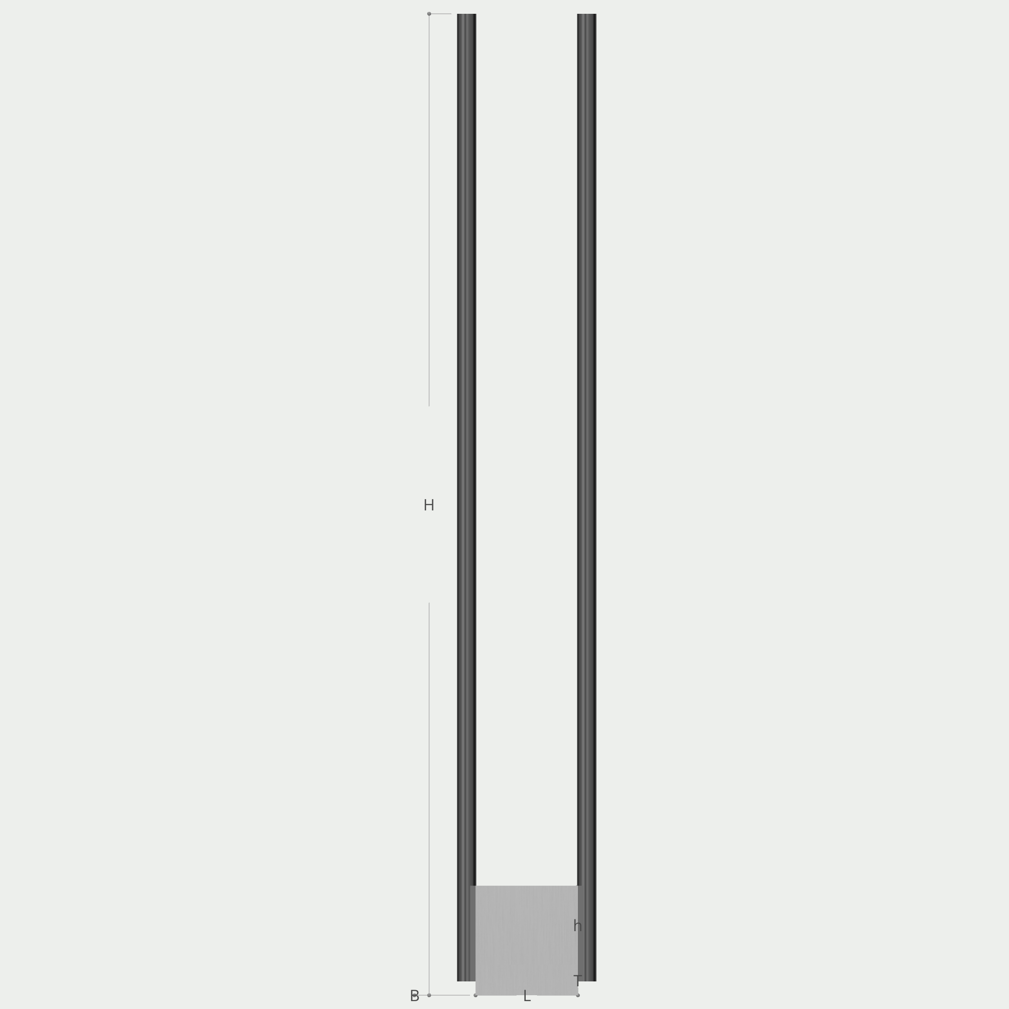 a drawing of a pole with measurements on a white background .
