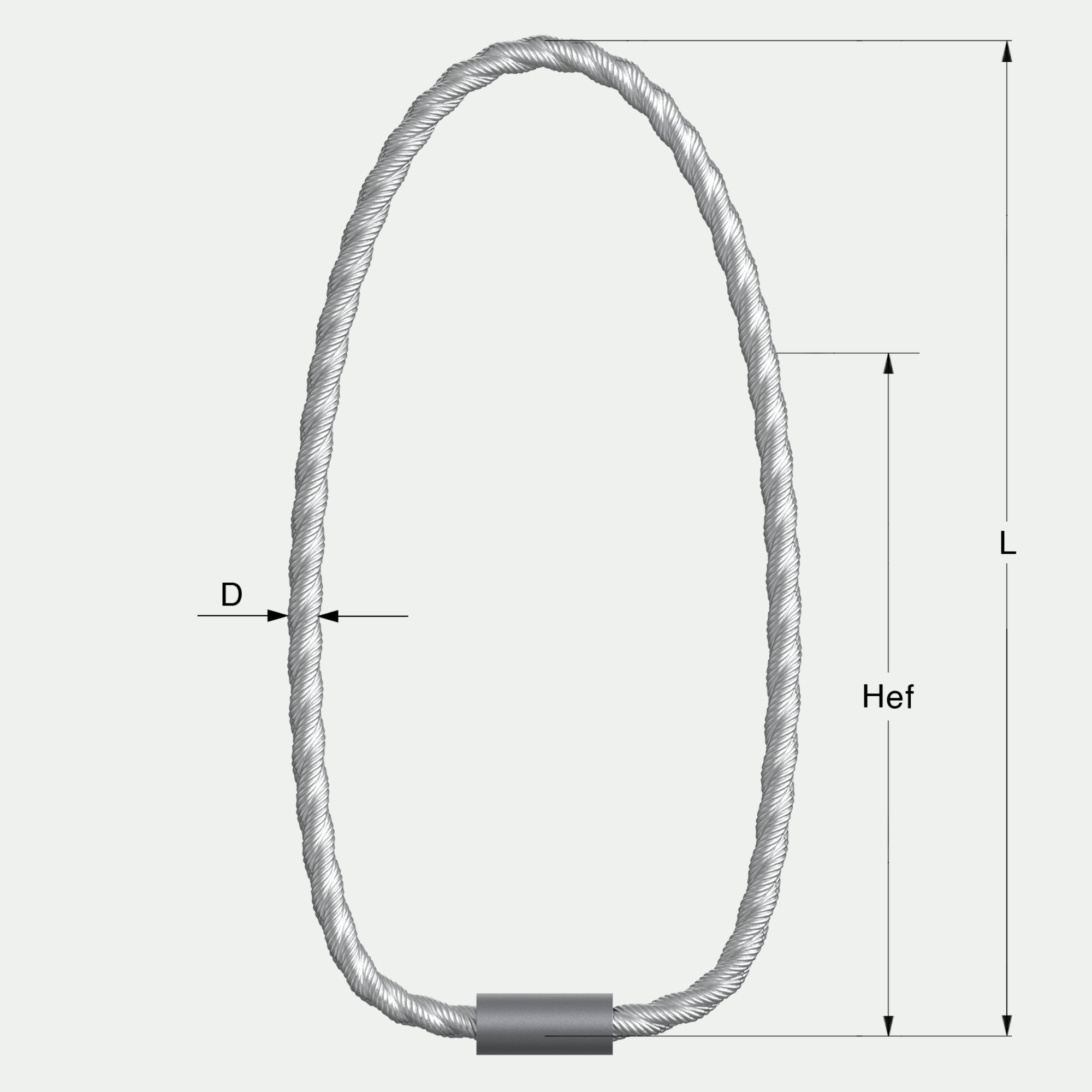a drawing of a rope with measurements including d and hef