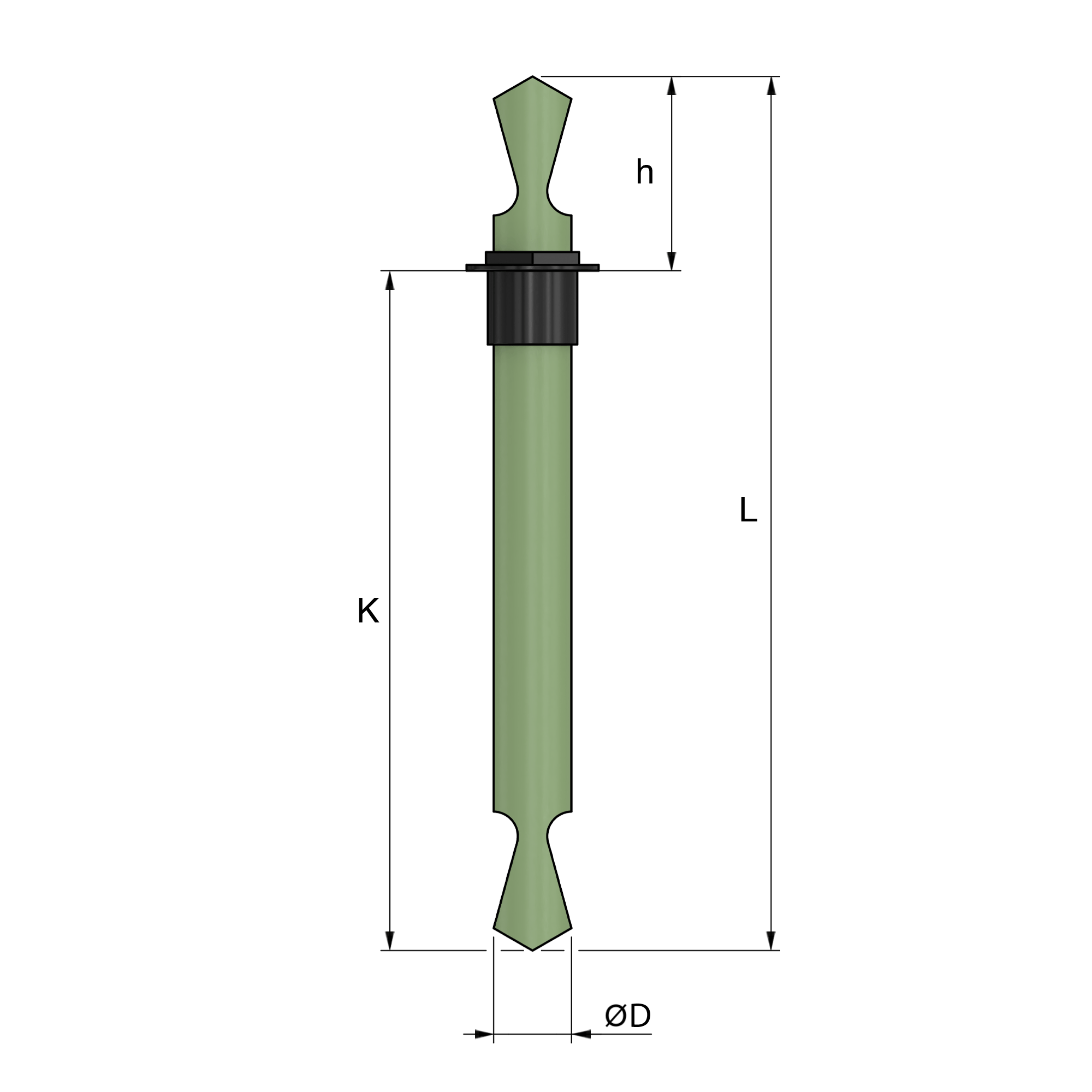 a green pipe with a black handle on a black background