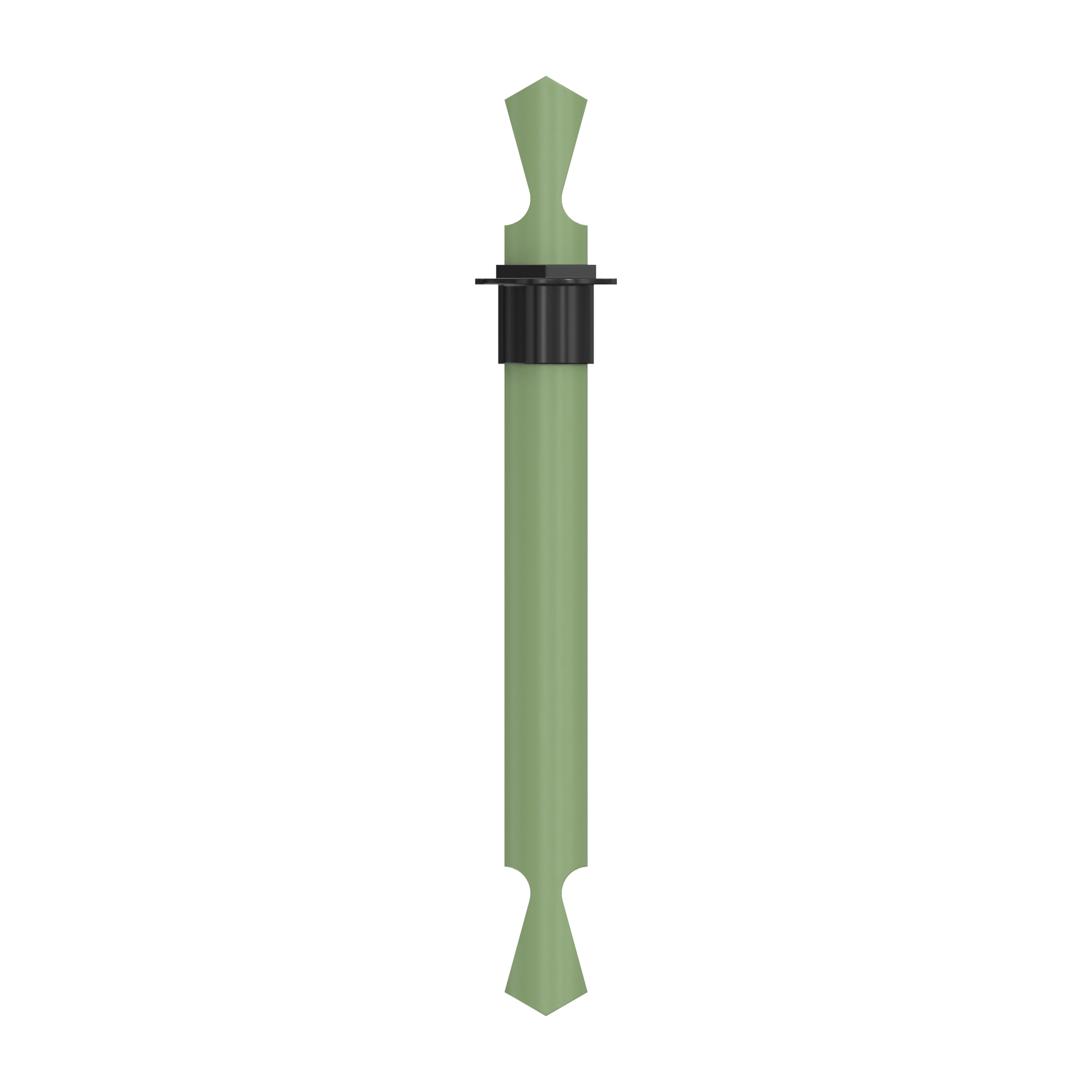 a green pipe with a black cap on a black background .