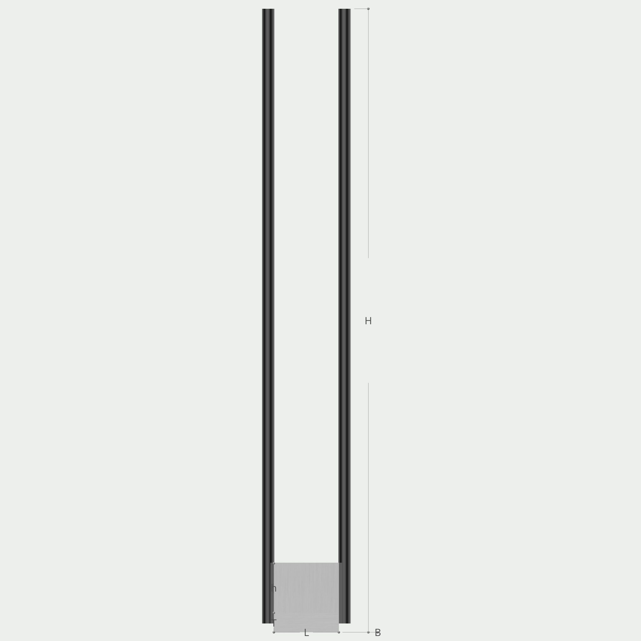 a drawing of a pole with measurements on a white background .