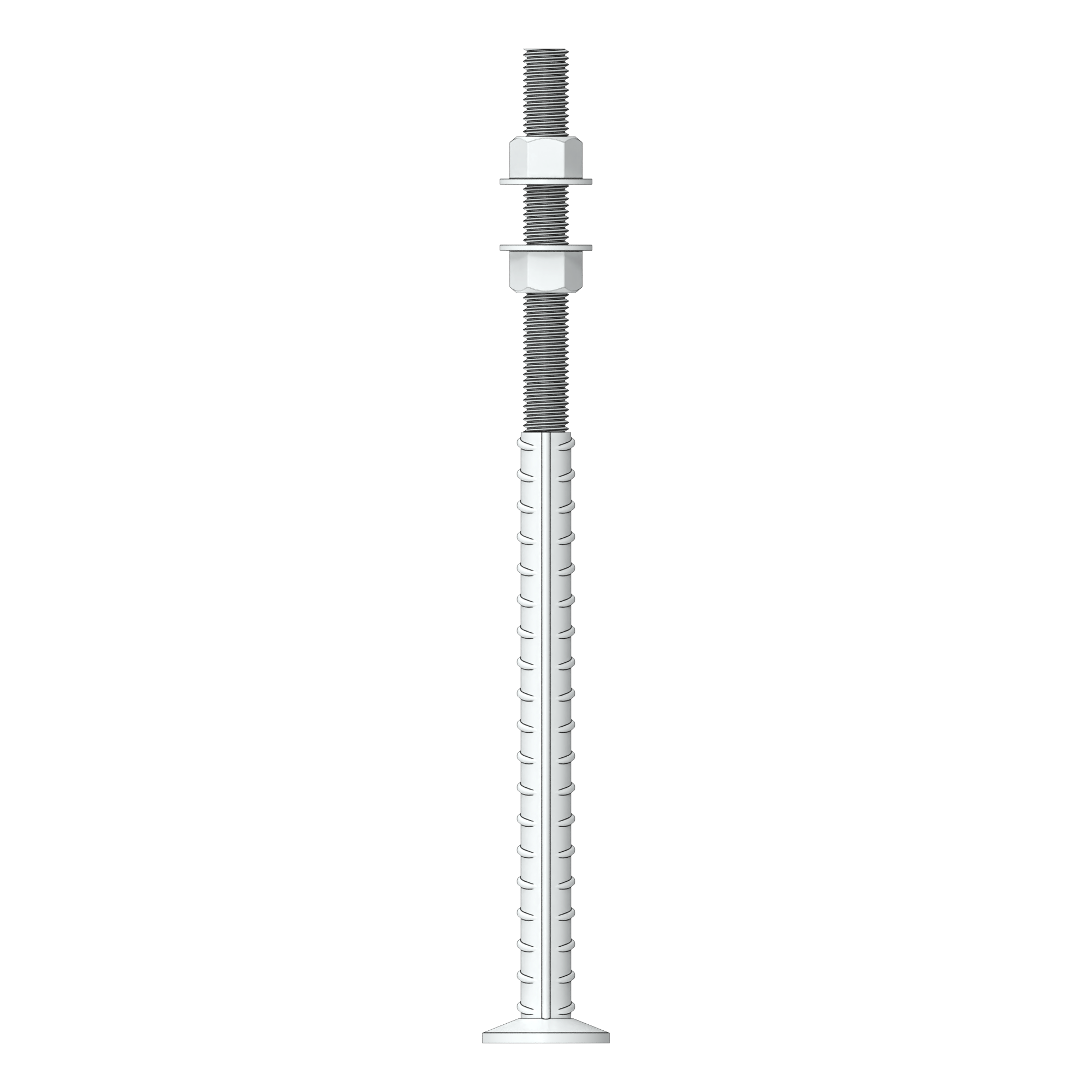 a drawing of a metal pole with nuts and washers on a black background .