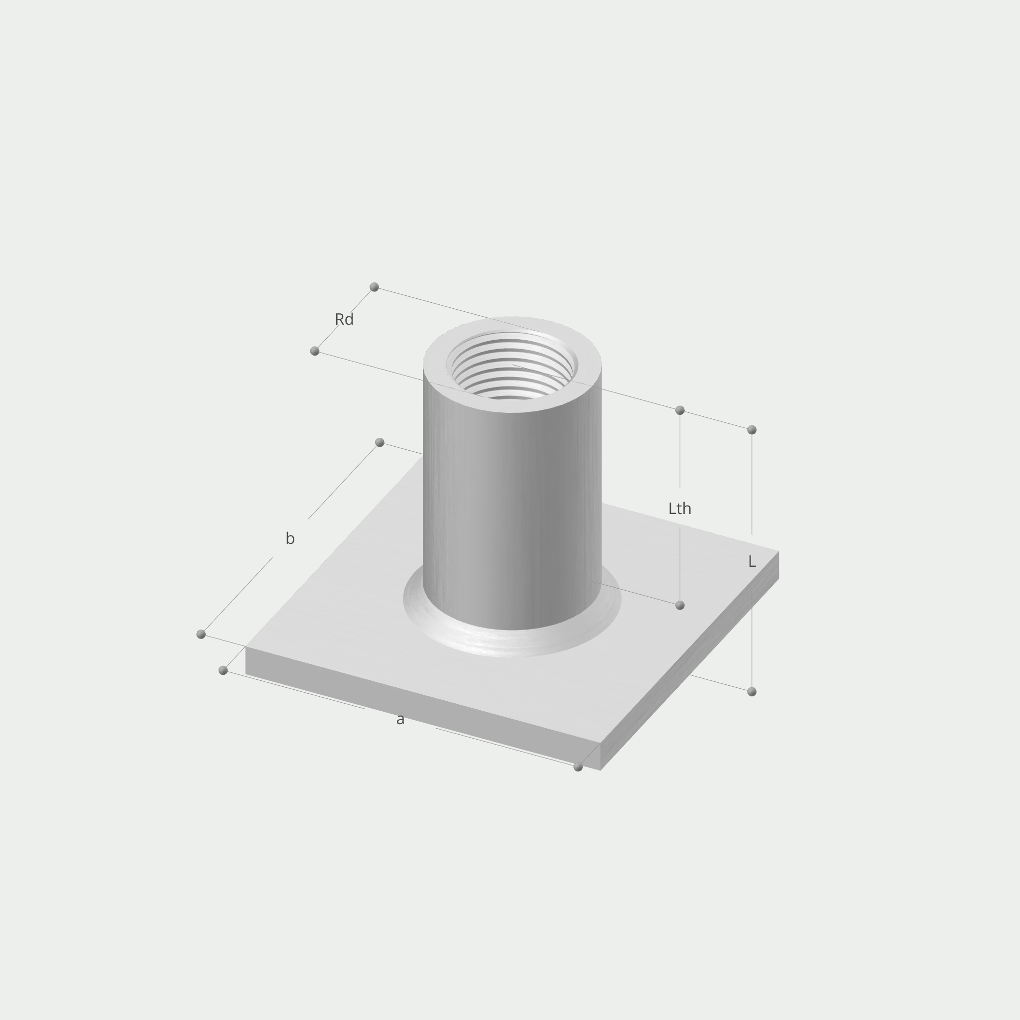 a drawing of a cylinder with a nut on top of a square base