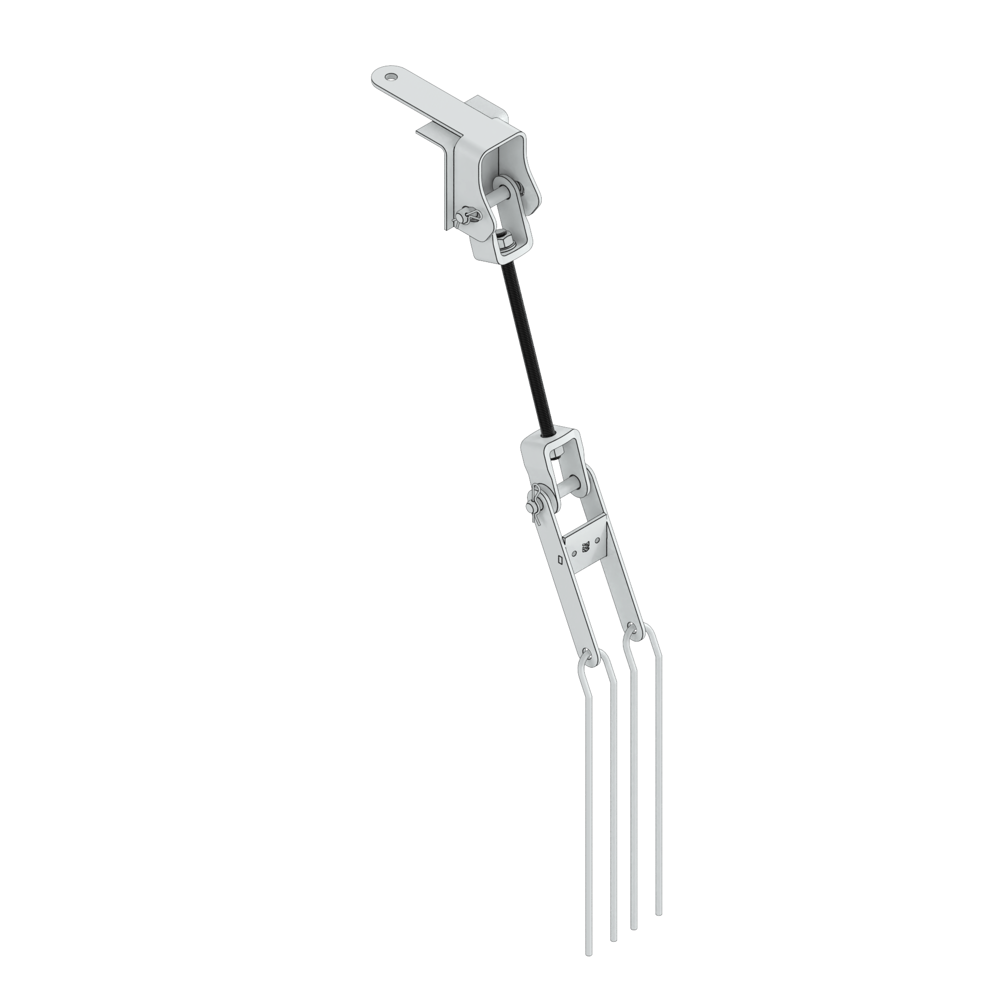 Liquid level sensor with three probes and a mounting bracket.
