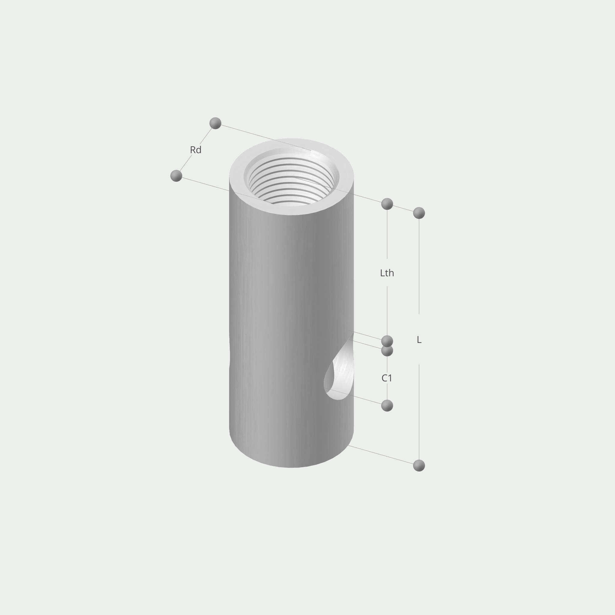 a drawing of a cylinder with the letters rd and lth on it
